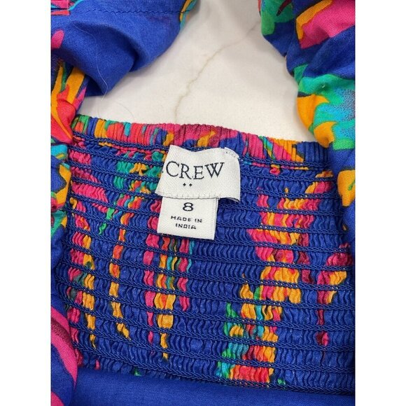 J. Crew Square Neck Midi Bright Floral Ruffle Tiered Dress Size 8 - Picture 6 of 8